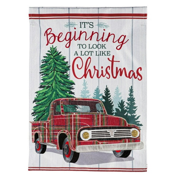 Plaid Christmas Truck Garden Flag 2 Sided