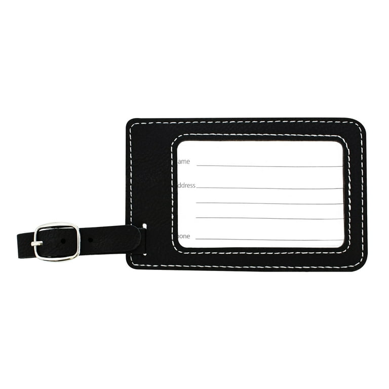 Leather Luggage Tag, Black / Adventure