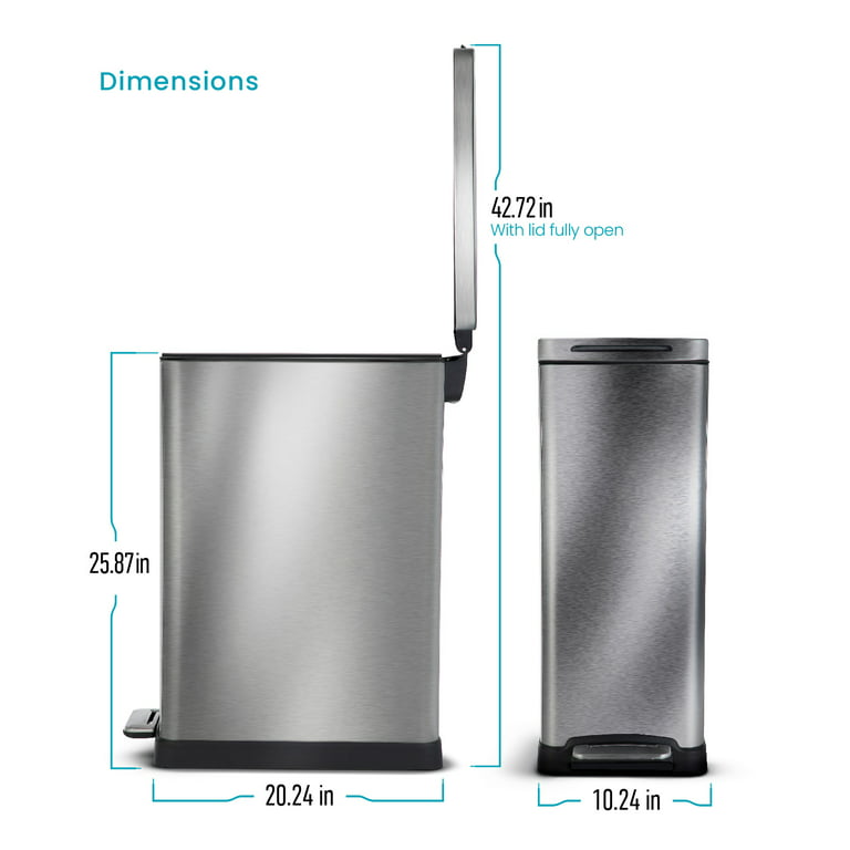 HZL Branded 12 Gallon Stainless Steel Slim Kitchen Trash Can
