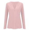 thumbnail image 3 of VISALY Long Sleeve Shirts Pullover Sweatshirts V Neck Waffle Knit Sweatshirt Oversized Sweatshirt Lightweight Fashion Sweatshirt Basic Sweatshirts Tunic Tops Pink Xxl, 3 of 8