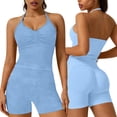 thumbnail image 2 of Soyumi Womens Workout Sets 2 Piece, Seamless Acid Wash Yoga Outfits Shorts and Crop Top Matching Gym Athletic Clothing Set Booty Lifting Shorts Strappy Halter Sports BraLight Blue, 2 of 5