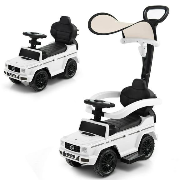 Costway 3 in 1 Ride on Push Car Mercedes Benz G350 Stroller Sliding Car w/ Canopy White
