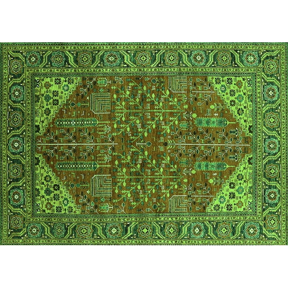 Ahgly Company Indoor Rectangle Oriental Green Industrial Area Rugs, 8' x 12'