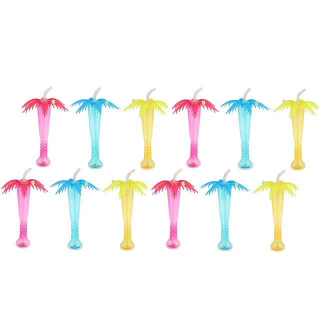 Paquete de 12 vasos de plástico de árbol de con para fiestas infantiles de Luau hawaiano - Suministros para fiestas temáticas de Yuyangstore Copas de paja de palmera