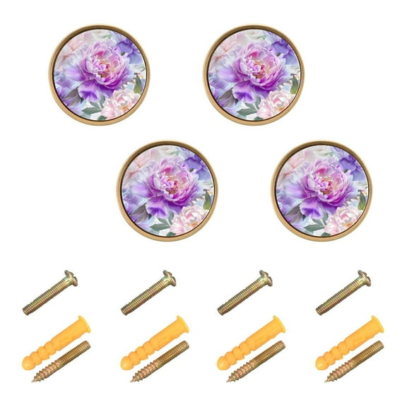 Ryvnso Peony Flower Cabinet Knobs Kitchen Door Round Pulls Drawers Dresser Cupboard Knob Set of 4