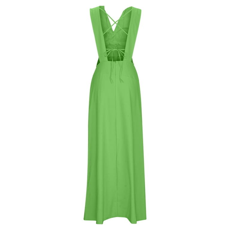 JNGSA Women's Sleeveless Dress Backless Spilt Maxi Dress and Underwear  Soild Color Suit Casual Summer Beach Boho Vacation Outfits Green 4 -  Walmart.com