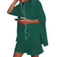 thumbnail image 6 of Women's Shorts Suit Women'S 2 Piece Short Sleeved Top And Elastic Waist Shorts Casual Set,Green Women's Shorts Suit L, 6 of 8