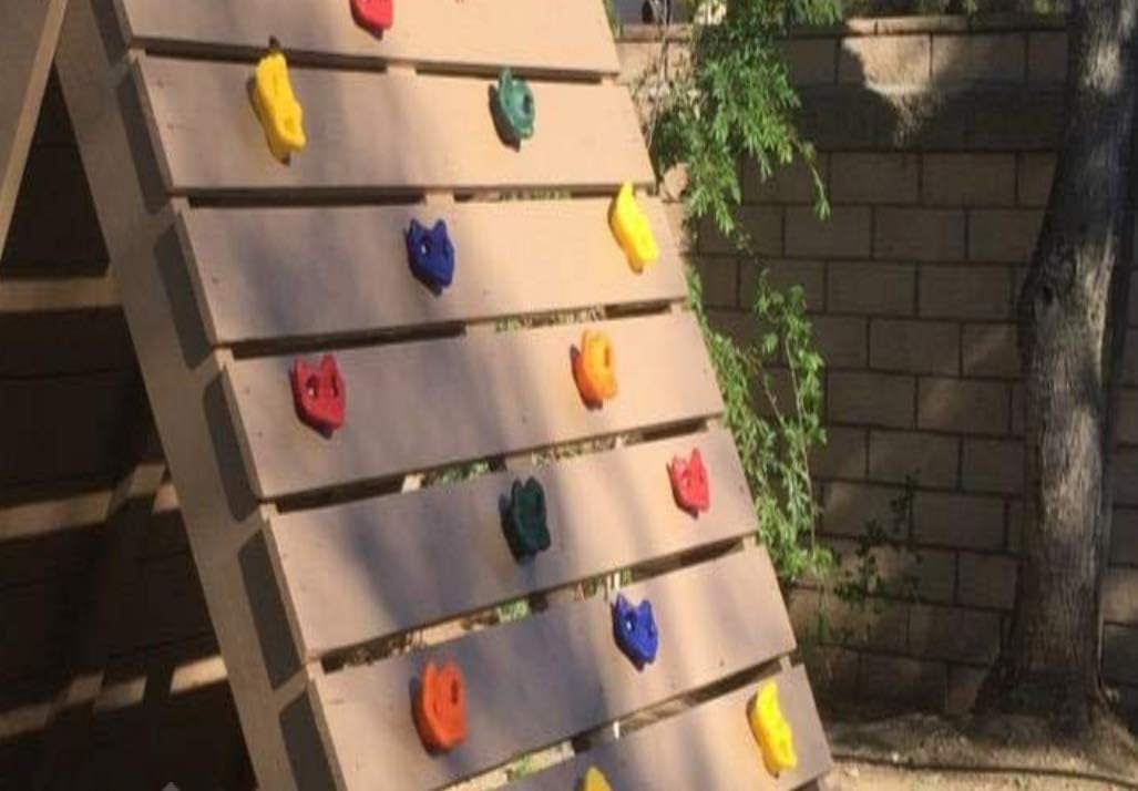KINSPORY Colorful Rock Wall Climbing Holds Set for Kids with Blue Handles, 20pc Indoor Outdoor Playground Equipment
