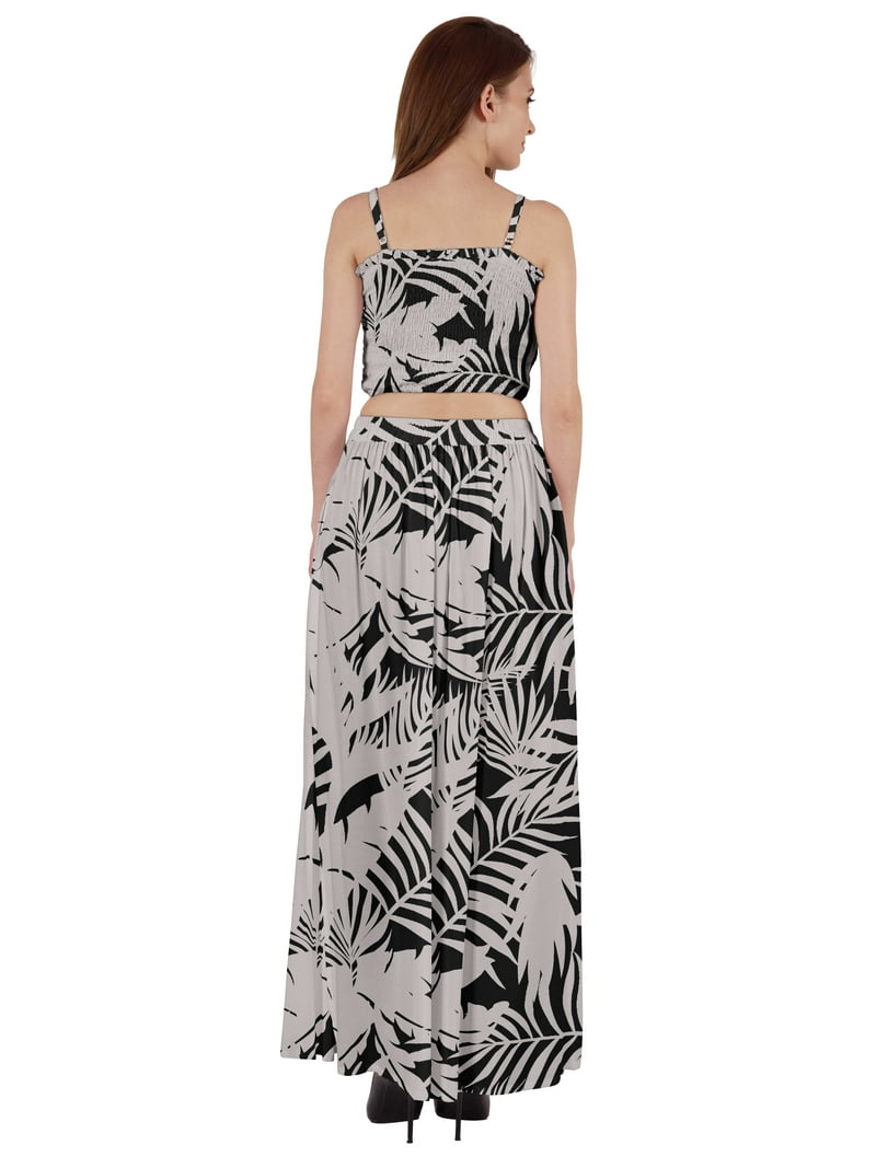 crop top party wear dress Bimba 2 Pcs Sexy Beach Party Wear Dress For Womens Printed Smocked Crop Top  & Long Skirt CoordSet