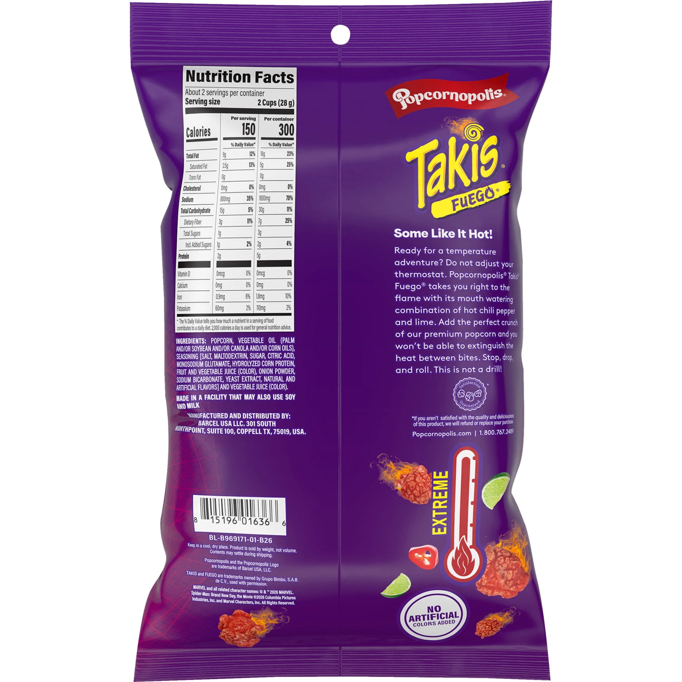 Popcornopolis Fuego Takis 2 oz Bag, Hot Chili Pepper & Lime