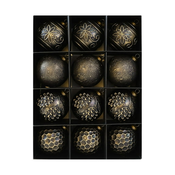 Black and Gold Vintage Christmas Ornaments Christmas Tree Balls, Shatterproof Christmas Balls Ornaments for Xmas Tree Decor for Holiday Party Wreath Home Decor - 80mm 3.15inch, Pack of 12