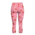 thumbnail image 5 of SCRAWLGOD Strawberry Print Pink High Waisted Capri Leggings with Pockets for Women, Breathable Butt Lifting Leggings, Comfy Slim Cropped Tights for Running Cycling Workout, XS, 5 of 7