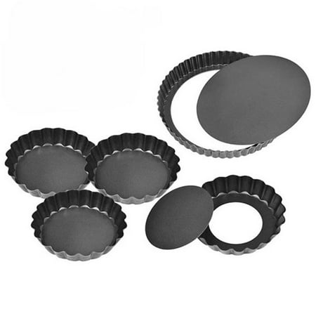 

WELPET Set of 5 Tart Pan - Includes 9 Inch Tart Pan with Removable Bottom & 4 Inch Mini Tart Pans - Non Stick Quiche Pan