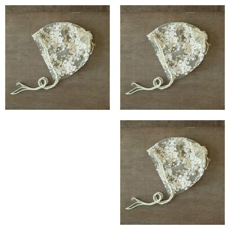 

wrea3pcs Baby Girls Boys Flower Lace Hat Eyelet Lace Breathable Cotton Bonnet Adjustable Sun Hat
