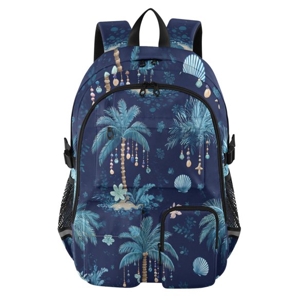 DIXRUYEE Shells Palm Trees Pattern Backpack for School 14”Laptop Compatible with Reflective Safety Strips