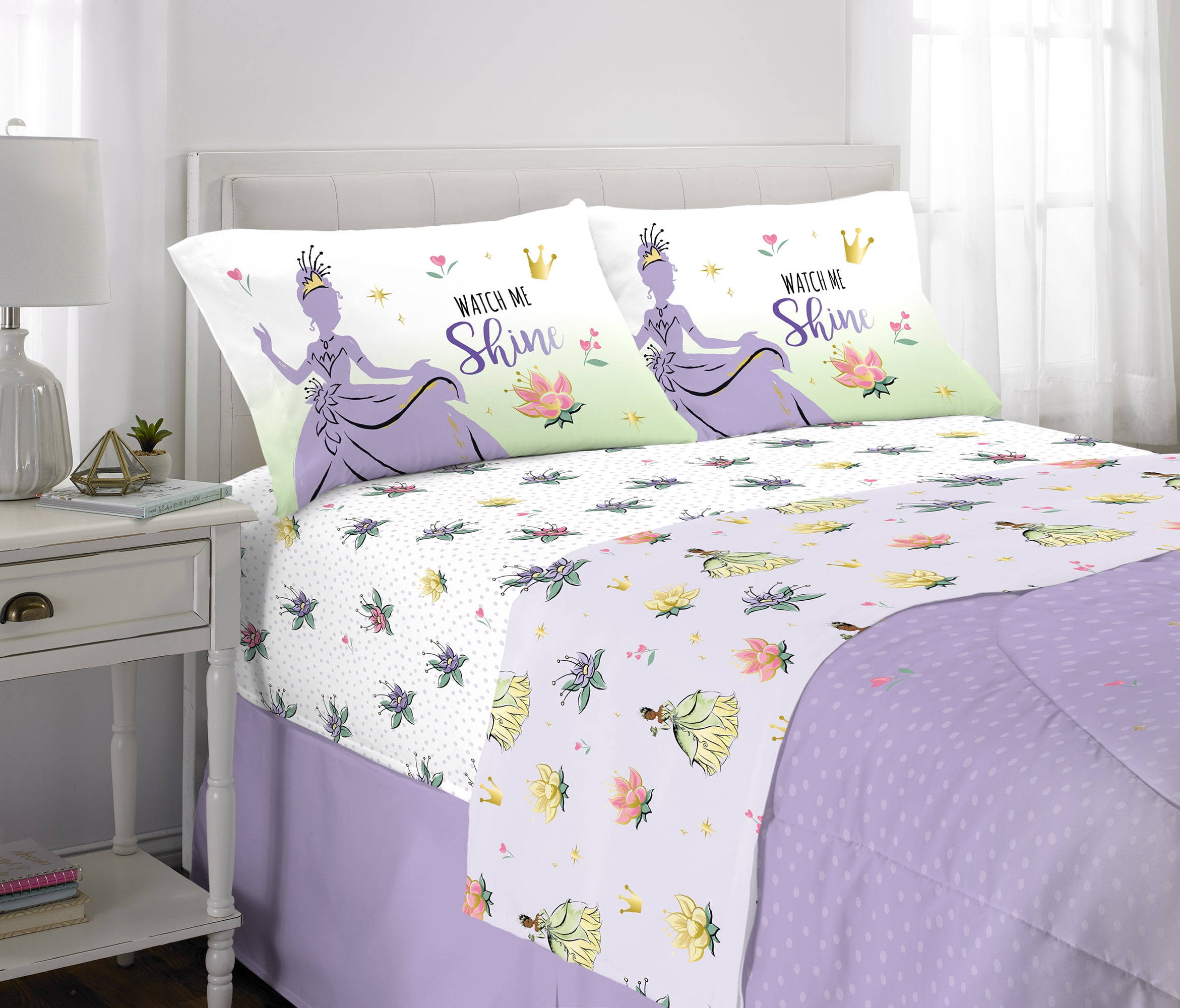 Princess Tiana Kids Full Bed in a Bag Comforter and Sheets Purple Disney Walmart