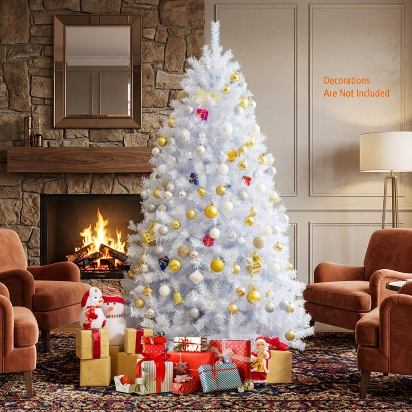 RUIE, 7 ft, Artificial Christmas Tree, 7 Ft White Tinsel Tree, 1156 Branch Tips, White, Hinged Branches for Christmas Party Living Room Decor