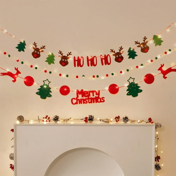 Uuiauoio Christmas Banner Garland , Festive Hanging Decor Set with Tree Star Ornament Designs, Holiday Party Decoration for Window Mantle Fireplace Wall Display, String Banner for Home Decor