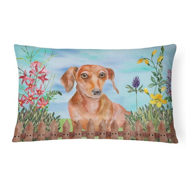 Carolines Treasures CK1269PW1216 Red Dachshund Spring Canvas Fabric Decorative Pillow