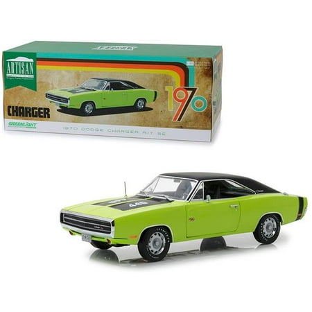 Dodge 440 Six Pack 1970 Dodge Charger R/T SE 440 Sublime Green with Black Top and Black Stripes 1/18 Diecast Model Car by Greenlight ()