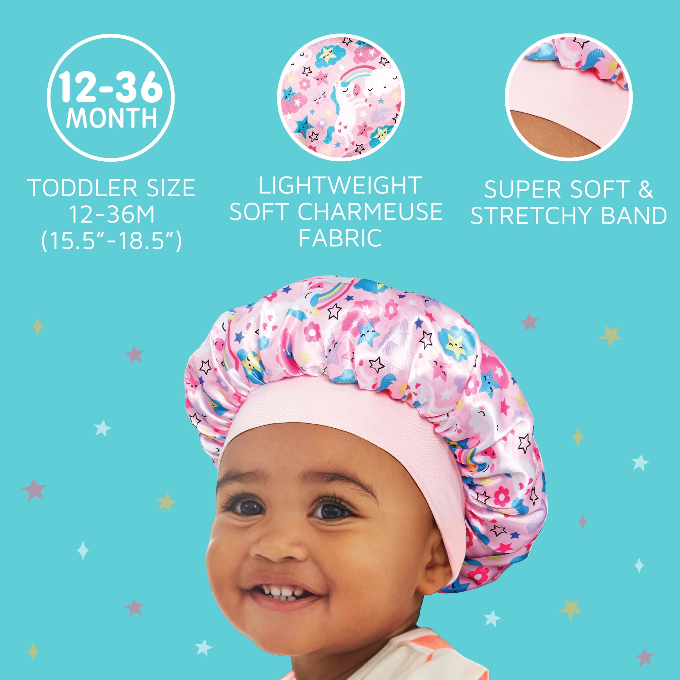 (2 pack) KISS Colors & Care Baby Satin Premium Bonnet, Pink Leopard, Female, Age Group: 0-12 Months