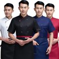 thumbnail image 2 of Baohd Chef Uniform Short Sleeve Kitchen Apron Double-breasted Suits Comfortable Stitching Shirts for Men Simple Style for Coffee Bar Blue L, 2 of 8