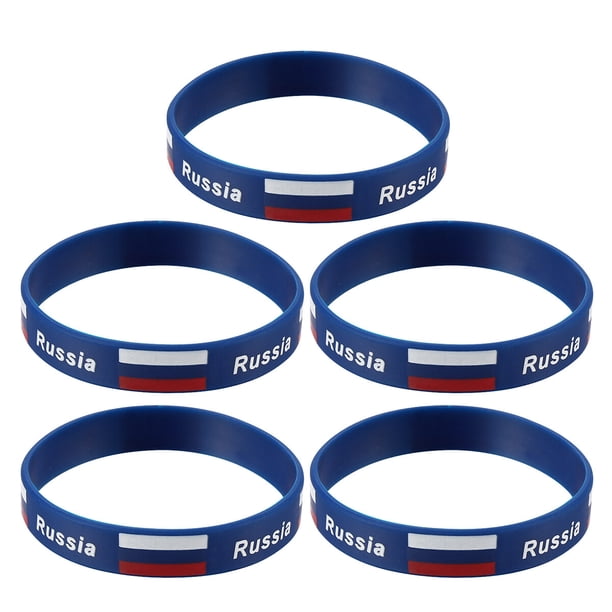 Pulsera deportiva de silicona con estampado de bandera de país (5 unidades), elegante, para partidos de fútbol (Rusia)
