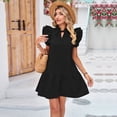 thumbnail image 4 of Lu's Chic Women's Short Sleeve Dresses Summer Sundress Short Ruched Cute Fall A Line Holiday Ruffle Swing Dress Black Medium, 4 of 4