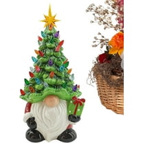 Minibee Tabletop Ceramic Christmas Tree Gnome, Lighted Holiday Decoration with Multi-Color Bulbs & Star Topper, Pre-lit Xmas Centerpiece for Home & Office 8.2"