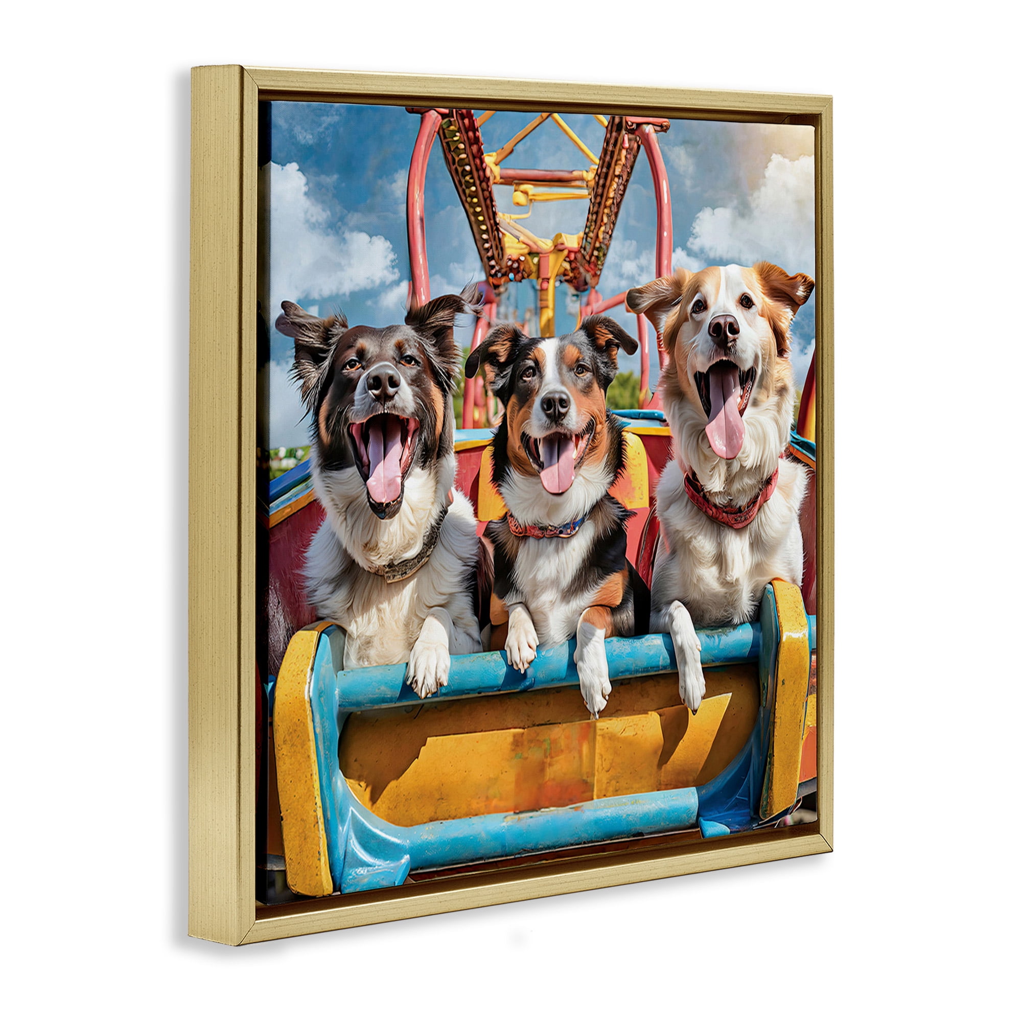 Stupell Industries Amusement Park Dogs Animals Painting Gold Floater Framed Canvas Art Print Wall Art, 25 x 25
