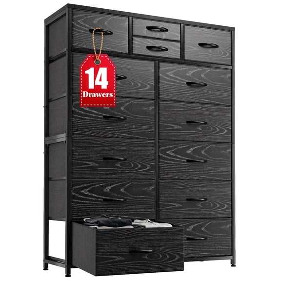 EnHomee Dressers for Bedroom with 14 Fabric Drawers Tall Dresser & Chests of Drawers Storage Tower for Living Room, Black