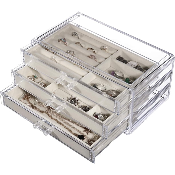 Estuche portátil para exhibir joyas con diseño en forma de cubo, forro de terciopelo protector para mujeres, organizador de aretes de terciopelo transparente con exterior impermeable, interior suave