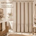 thumbnail image 3 of Brown Striped Farmhouse Shower Curtain with Ruffle Hem, 72 x 72 Inch Linen Textured Rustic Shower Curtain for Bathroom, Vintage Country Cottage Style, Brown and Cream, 3 of 5