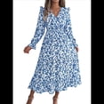 thumbnail image 2 of Vestido de Mujer con Estampado Floral, Cuello en V, Dobladillo con Volantes y Cintura Fruncida. Azul L, 2 of 10