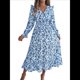 thumbnail image 2 of Vestido de Mujer con Estampado Floral, Cuello en V, Dobladillo con Volantes y Cintura Fruncida. Azul M, 2 of 10