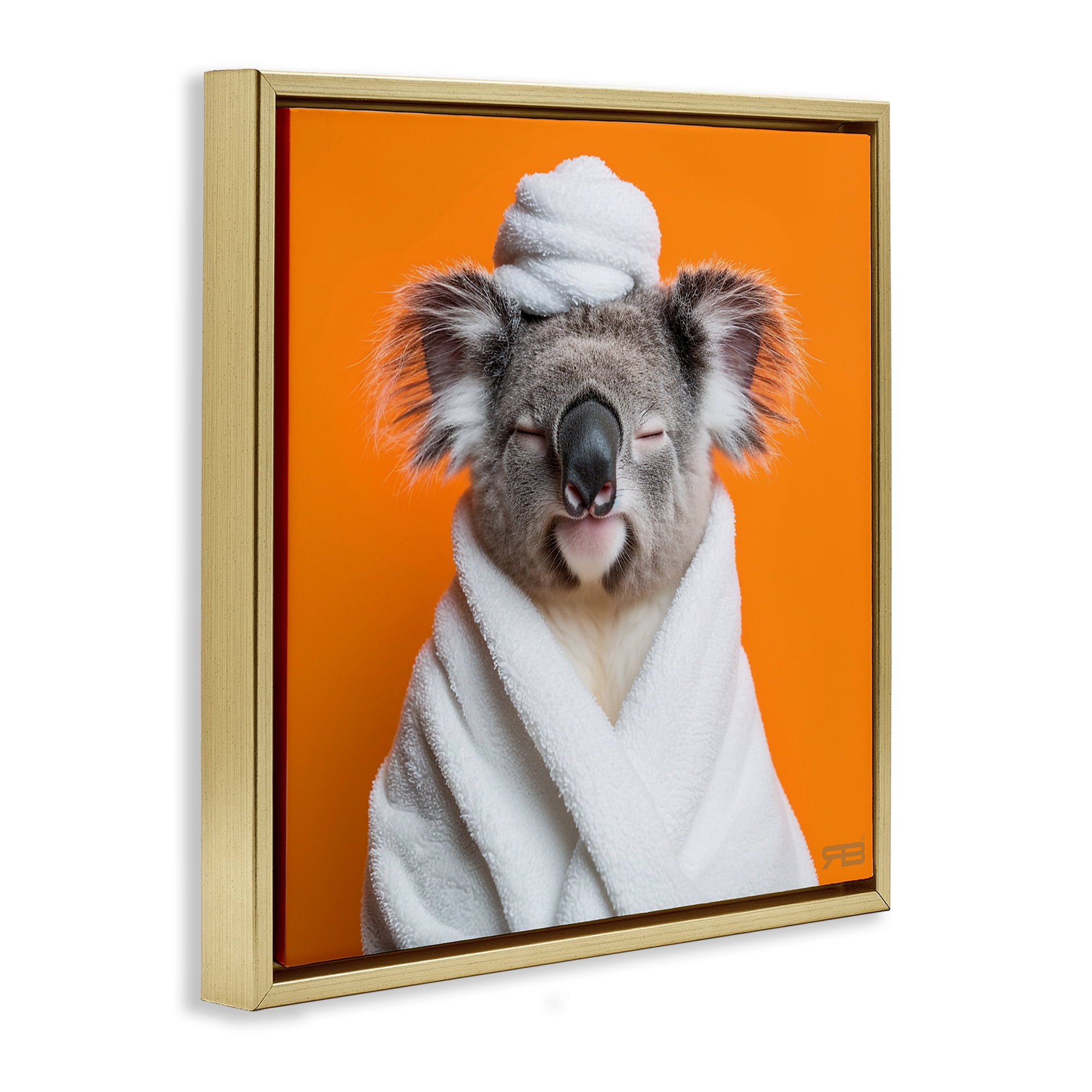 Stupell Industries Relaxed Bathtime Koala Bath & Laundry Painting Gold Floater Framed Canvas Art Print Wall Art, 18 x 18
