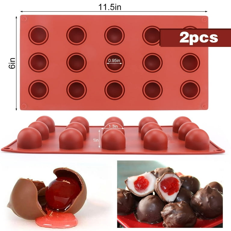 Silicone Molds for Chocolate Covered Cherries, 2 Pcs 15 Cavity