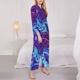 thumbnail image 3 of Fuzoiu Swirl Print Blue Purple Print Women's Long-Sleeved Pajama,Lounge Button Down Nightwear,Womens Notch Collar Pajama Set-Small, 3 of 7