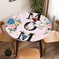 thumbnail image 5 of Pink Floral Leaves Elastic Fitted Round Table Cover Plant Heart Shaped Waterproof Outdoor Tablecloth for Holiday Party, Picnic, Patio & Dining Fits Tables Up to 36"-44", 5 of 8
