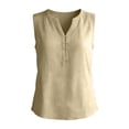 thumbnail image 5 of ClodeEU Women's Sleeveless V Neck Linen Blouse, Casual Loose Fit Breath Summer Tank Top Beige,Women's Plus L, 5 of 7