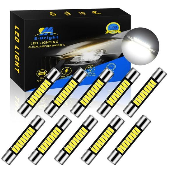 EverBright White 29MM Festoon Led For Car Visor Mirror Lights, 6641 6612F 7065 Led Festoon Bulb 12V Dome Light, 4014-9SMD, Pack of 10