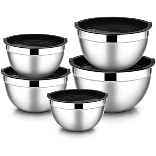 TazóN para Mezclar de 5 Piezas, Ensaladera Apilable de Acero Inoxidable con Tapa HerméTica, TazóN para Servir para Cocinar en la Cocina, Hornear, Etc.