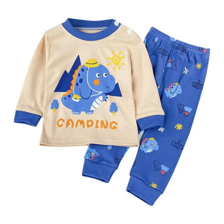 

JDEFEG Outfit Baby Boy Girls Boys Toddler Soft Pajamas Toddler Cartoon Prints Long Sleeve Kid Sleepwear Sets Features: Boy Outfits with Suspenders Blue 100