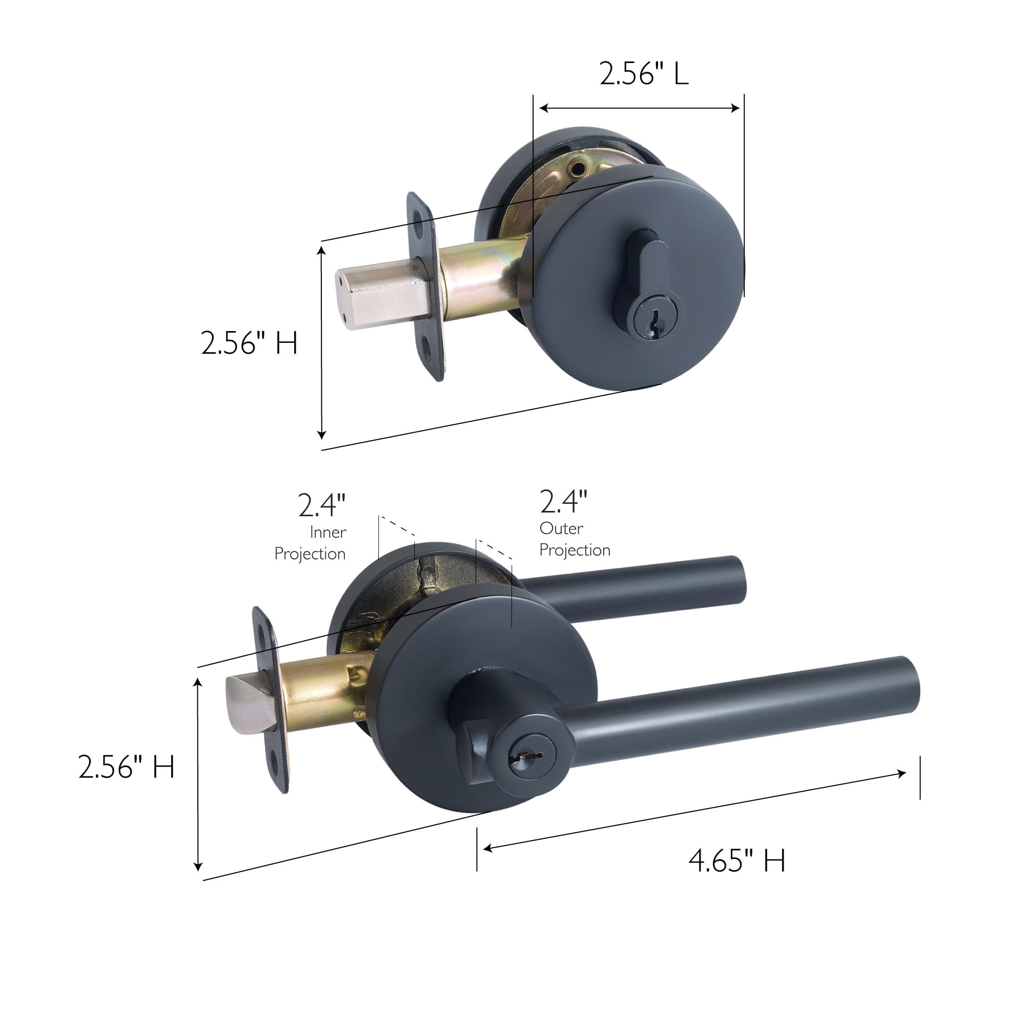 Design House Eastport 2-Way Zinc Matte Black Adjustable Combo Entry Door Lever and Single Deadbolt