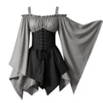 thumbnail image 4 of KICILVS Gothic Dresses for Women Off Shoulder Bell Sleeve Patchwork Corset Waist Layered Flowy Witch Theme Mini Dress Gray, 4 of 4