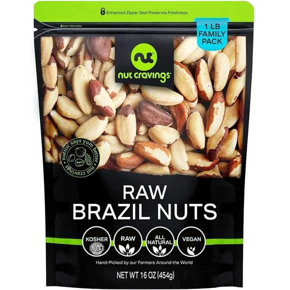 Nut Cravings Raw Brazil Nuts - Unsalted & No Shell - 16oz (1lb) Bag for Healthy Snacking & Recipes