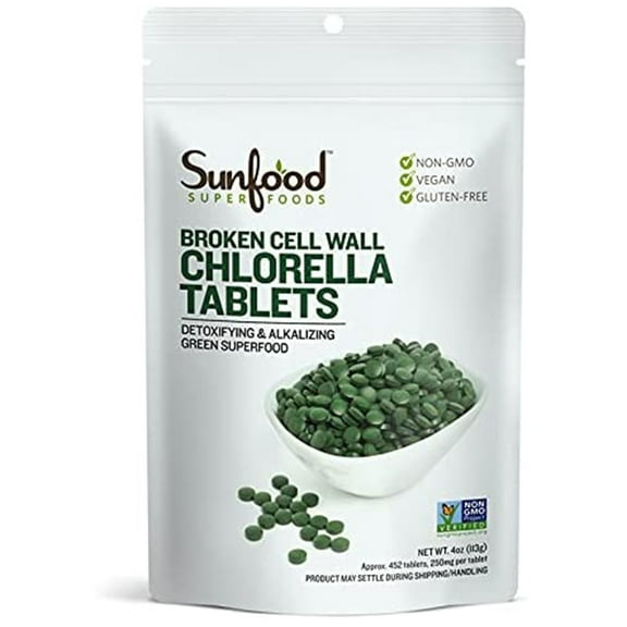 Sunfood Superfoods Organic Chlorella Tablets Chlorophyll Green Superfood Tabs, 4 oz