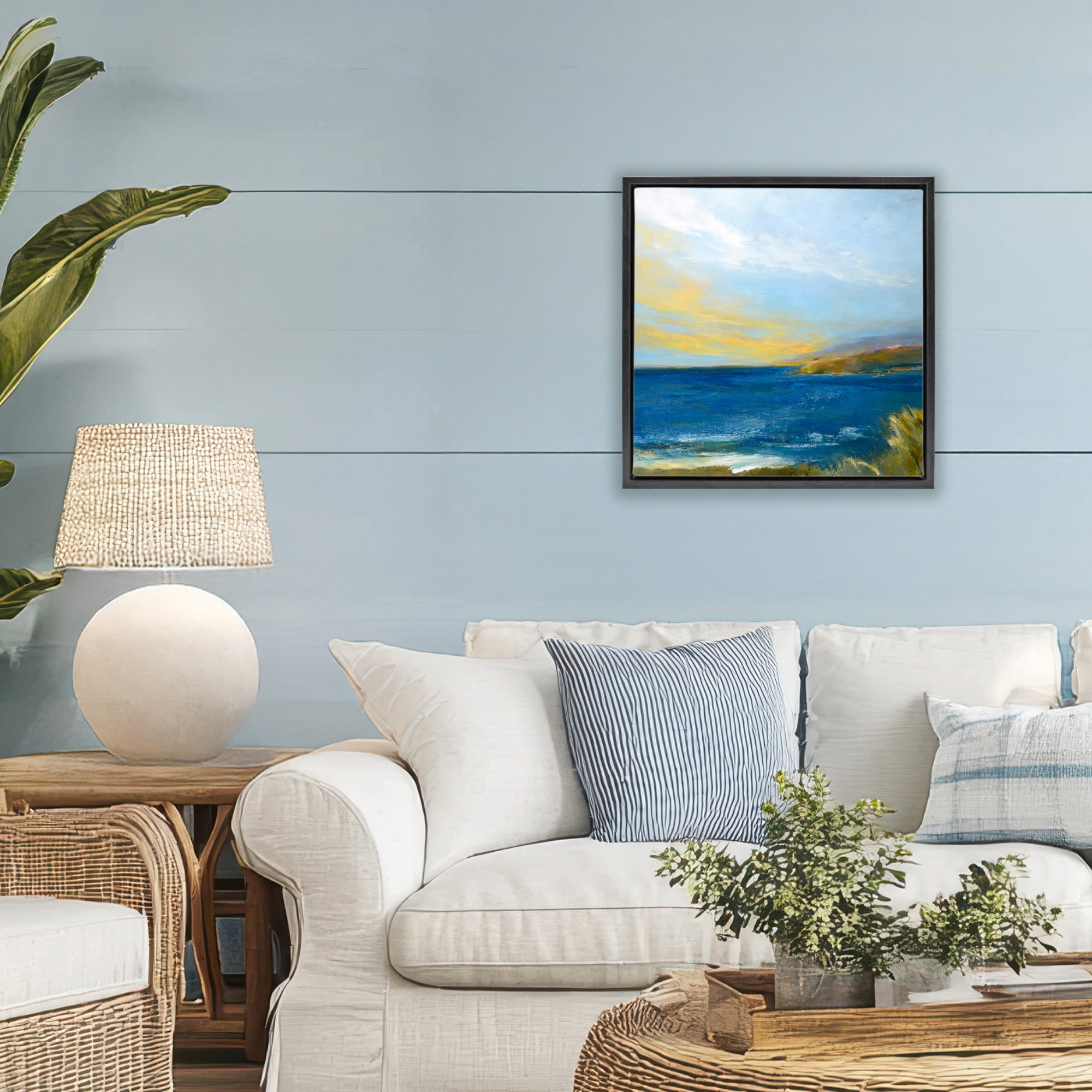 Stupell Industries Vibrant Ocean Light at Dusk Black Framed Floater Canvas Wall Art, design by Patrick Dennis