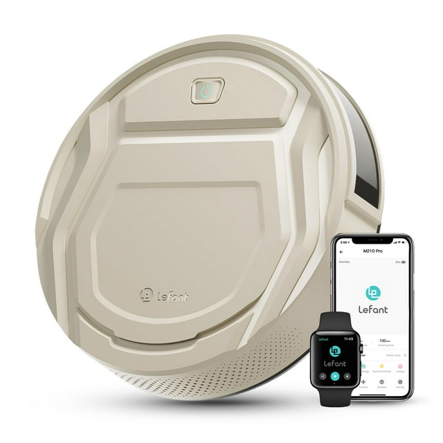 Aspiradora robot Lefant M210 Pro, potente succión de 2200 Pa, 120 min de autonomía, ultradelgada, silenciosa, autocargable, control por Wi-Fi/App/Alexa, ideal para pelo de mascotas y suelos duros.
