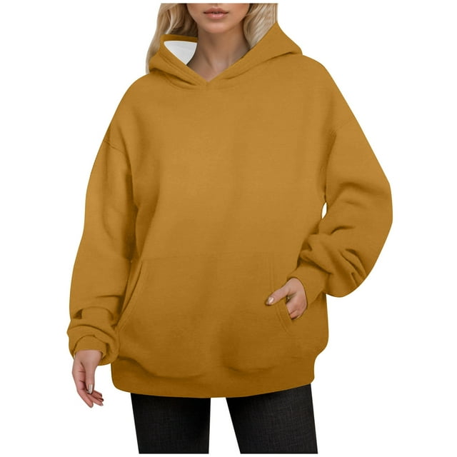 VBARHMQRT Robe à Capuche pour Femme Automne et Hiver Couleur Unie Style Mince Grande Taille Poche Chandail à Capuche à Manches Longues Chandail à Enfiler